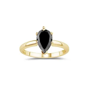 1/2 (0.46-0.55) Cts of 6.6x5-6.6x5 mm AAA pear Black Diamond Solitaire Ring in 18K Yellow Gold