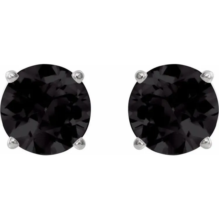 14K White 8 mm Natural Black Onyx Stud Earrings