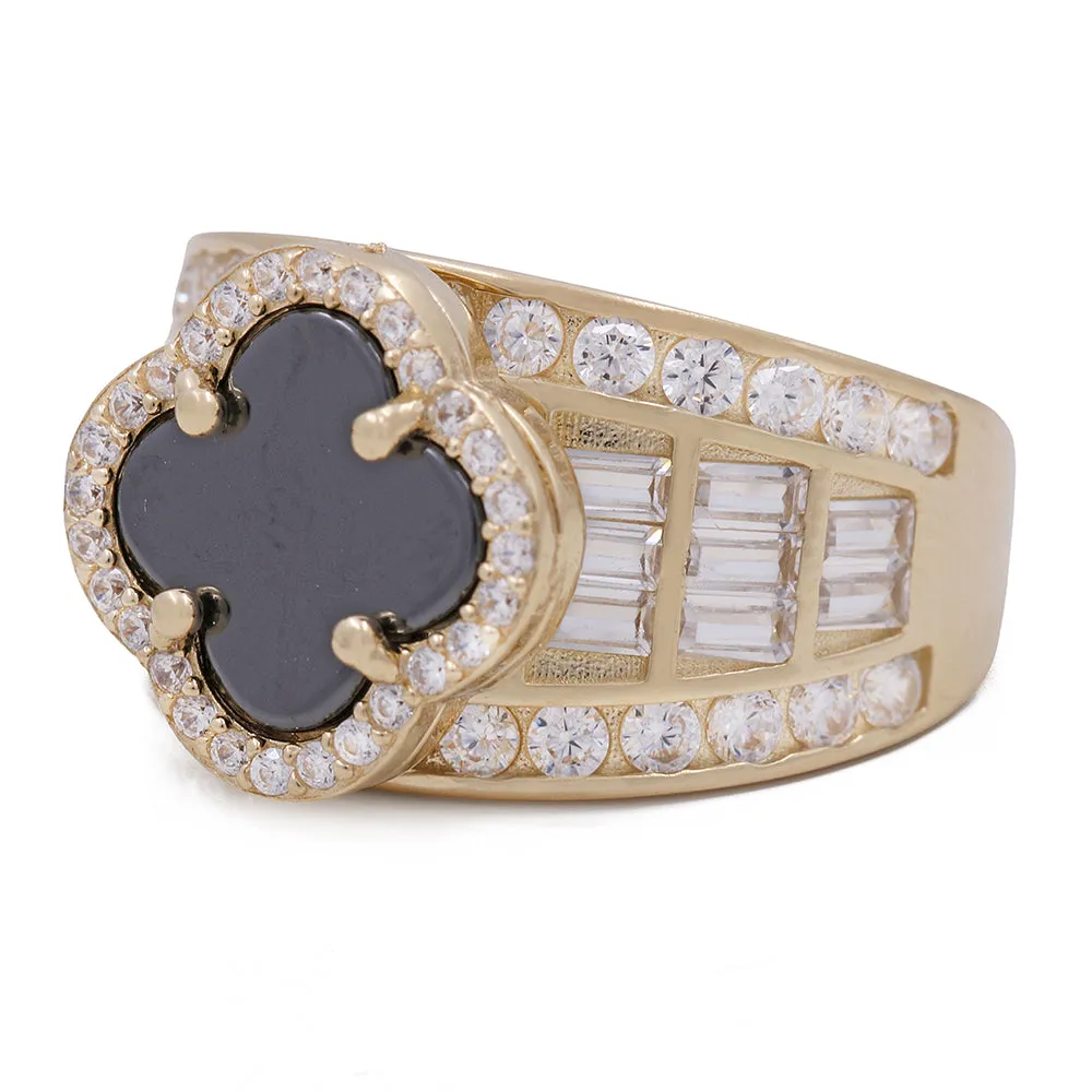 14K Yellow Gold Fashion Ring with Black Onyx and Cubic Zirconias