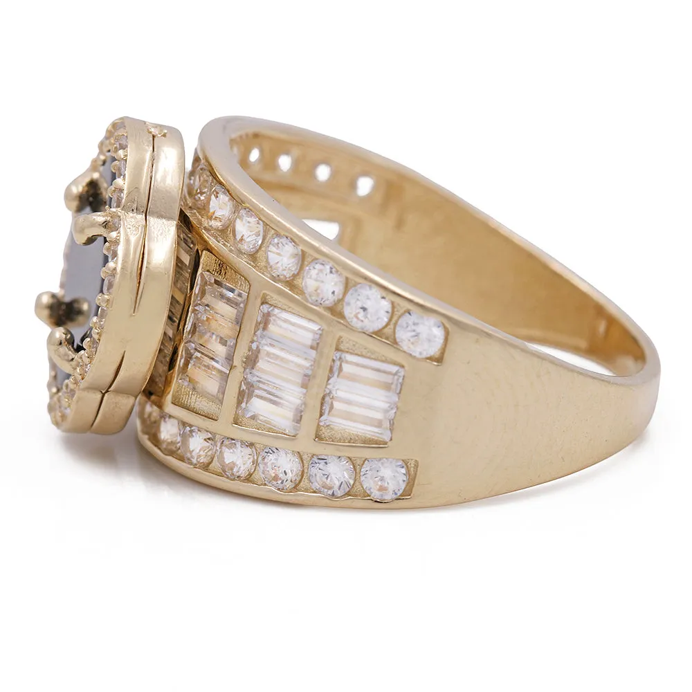14K Yellow Gold Fashion Ring with Black Onyx and Cubic Zirconias