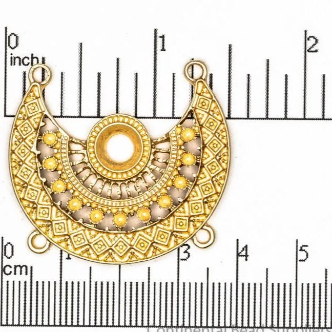 32mm Ornate Crescent Collar Centerpiece Pendant - Made of Pewter - Satin Rhodium Silver and Satin Hamilton Gold Finishes - Sold by the Piece - K92