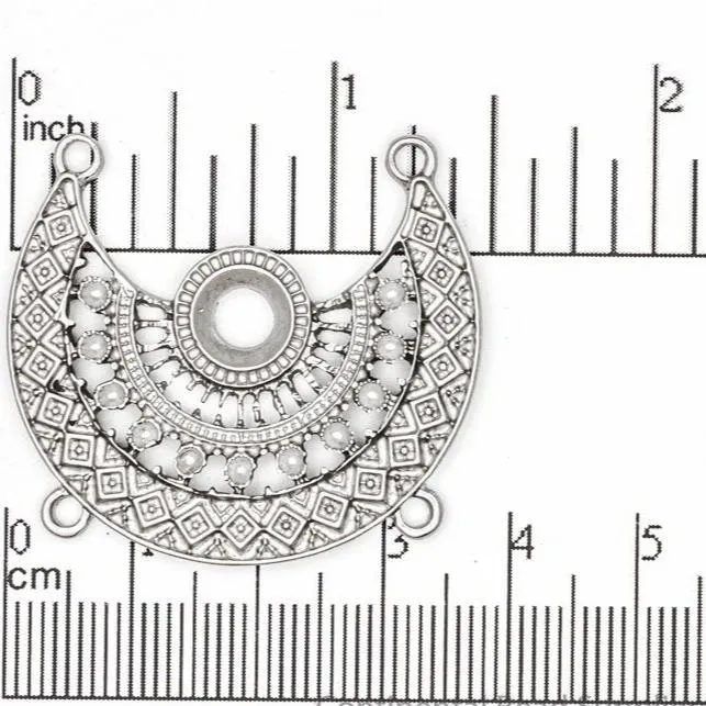 32mm Ornate Crescent Collar Centerpiece Pendant - Made of Pewter - Satin Rhodium Silver and Satin Hamilton Gold Finishes - Sold by the Piece - K92