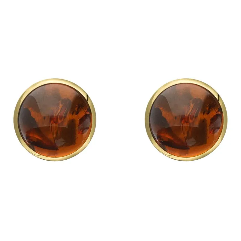 9ct Yellow Gold Amber 8mm Classic Large Round Stud Earrings