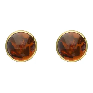 9ct Yellow Gold Amber 8mm Classic Large Round Stud Earrings