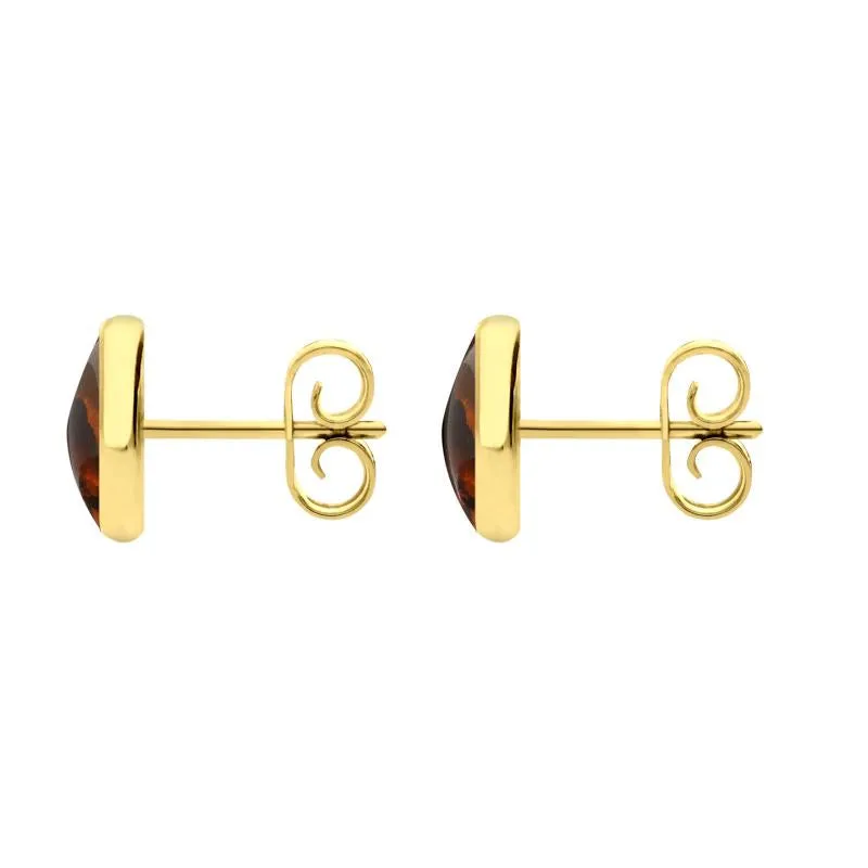 9ct Yellow Gold Amber 8mm Classic Large Round Stud Earrings