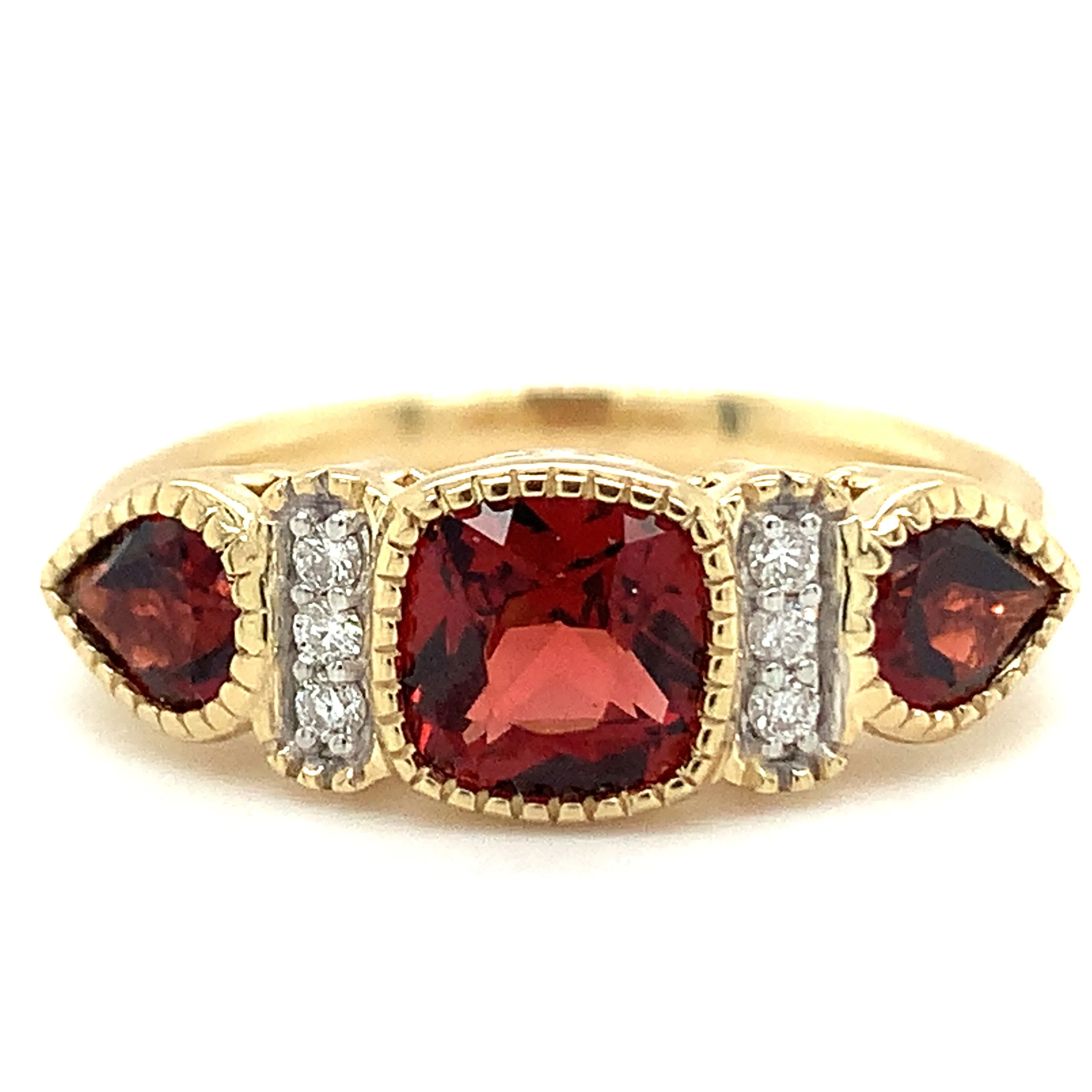 9ct Yellow Gold Earth Grown Cushion & Pear Cut 2.5ct Garnet Ring
