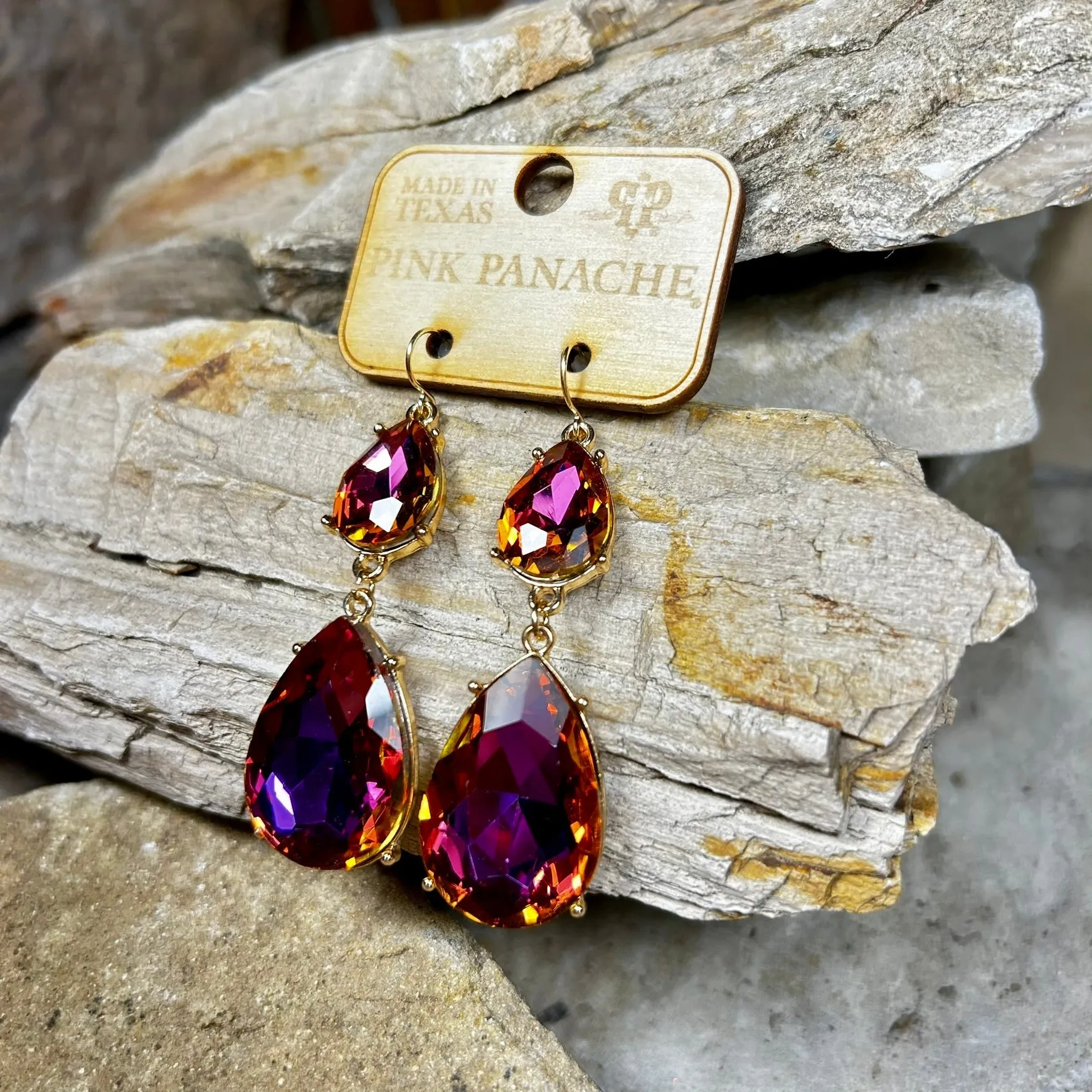 Amber Pink & Gold Earrings