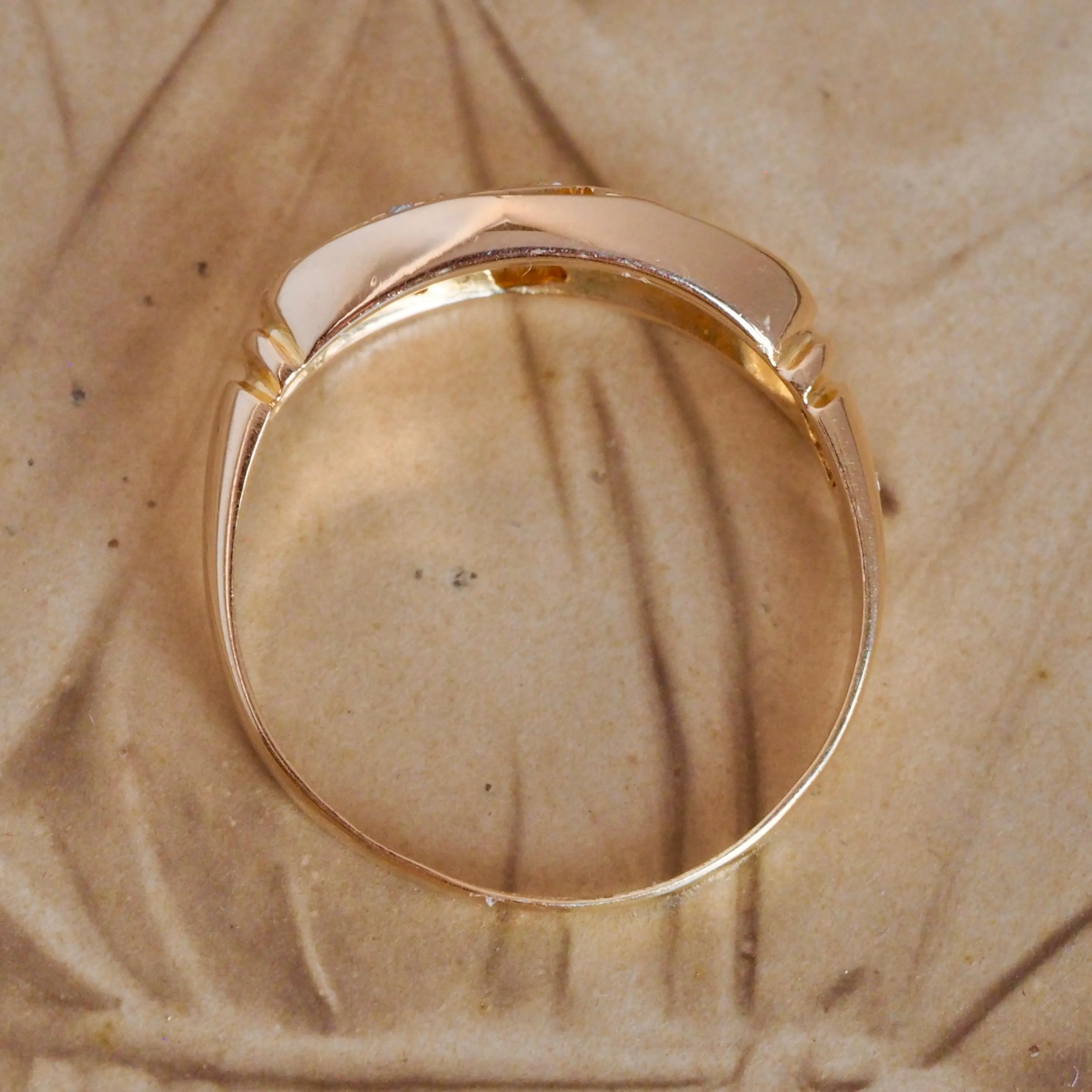 Antique Art Nouveau English 18k Gold and Diamond Scroll Ring