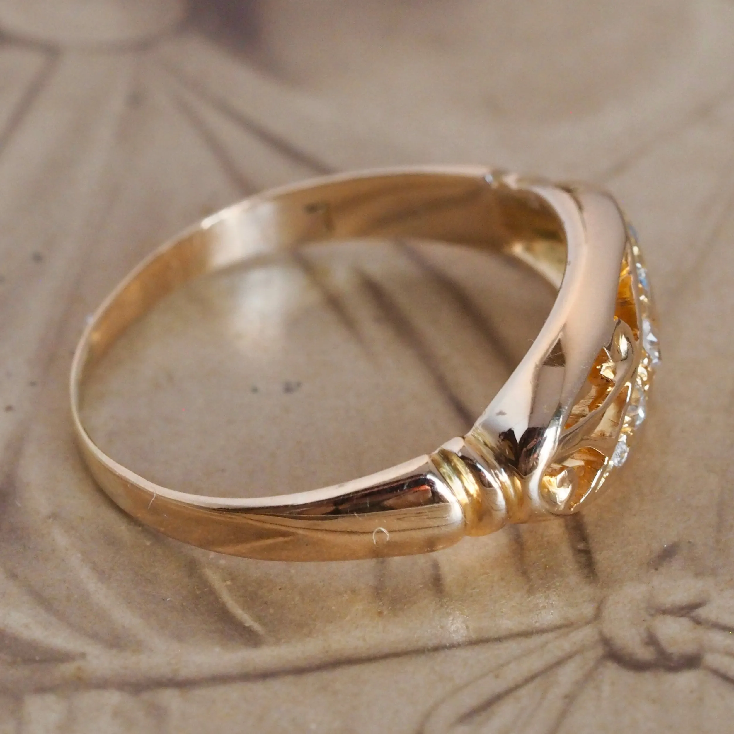 Antique Art Nouveau English 18k Gold and Diamond Scroll Ring