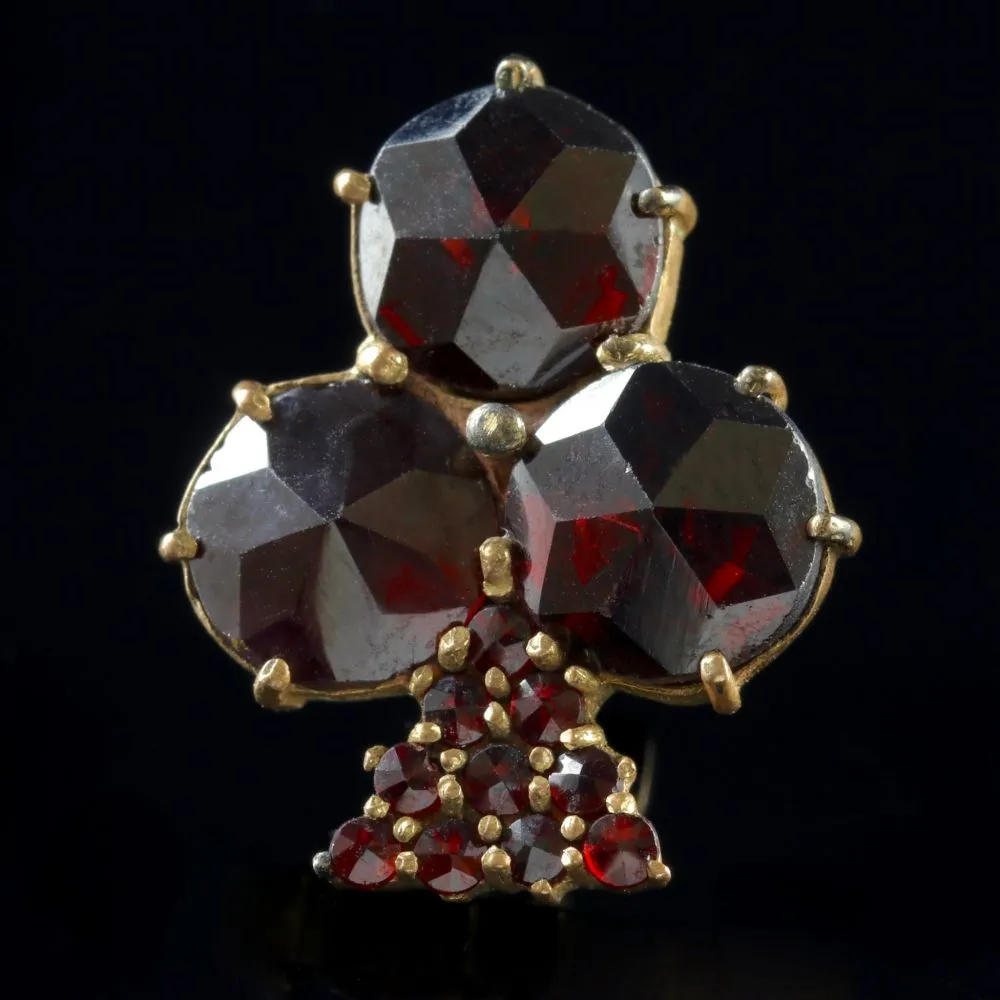 Antique Victorian Bohemian Garnet Earrings Shamrock Circa 1900