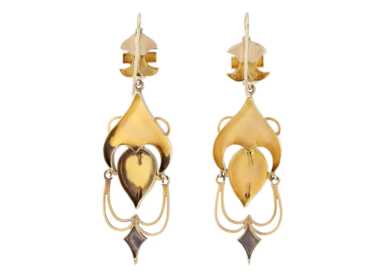 Antique Victorian Enamel Pansy Earrings in 18K Gold