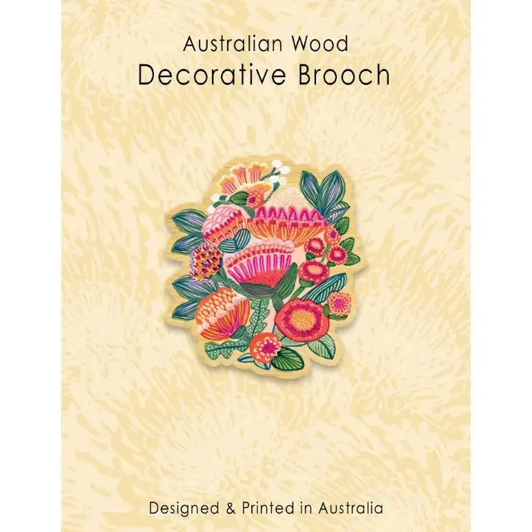 Aussie Native Flowers Wooden Brooch