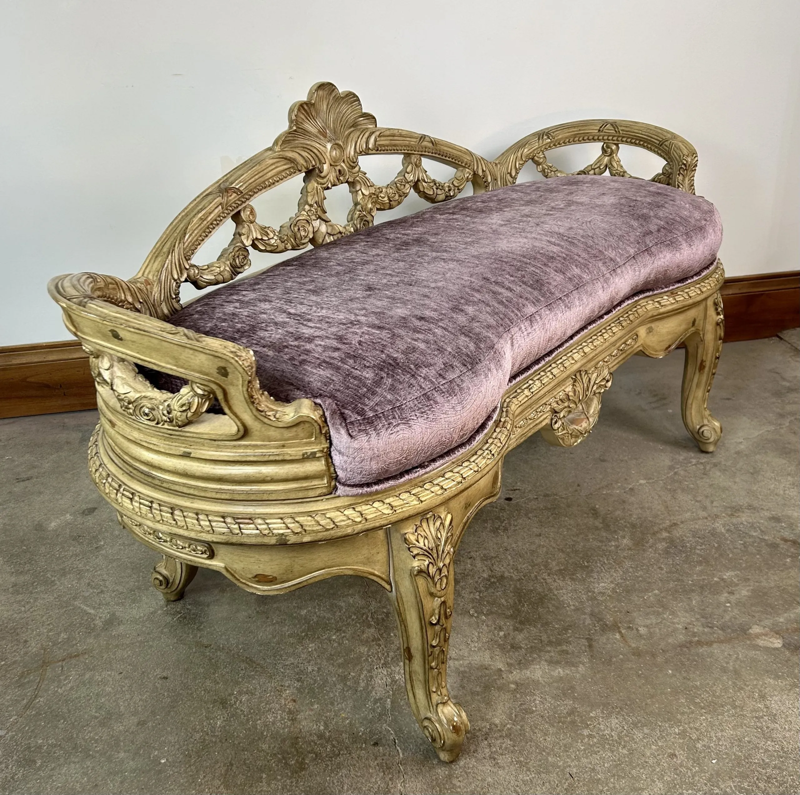 Bench, Upholstered, Ornate, Lavender Velvet