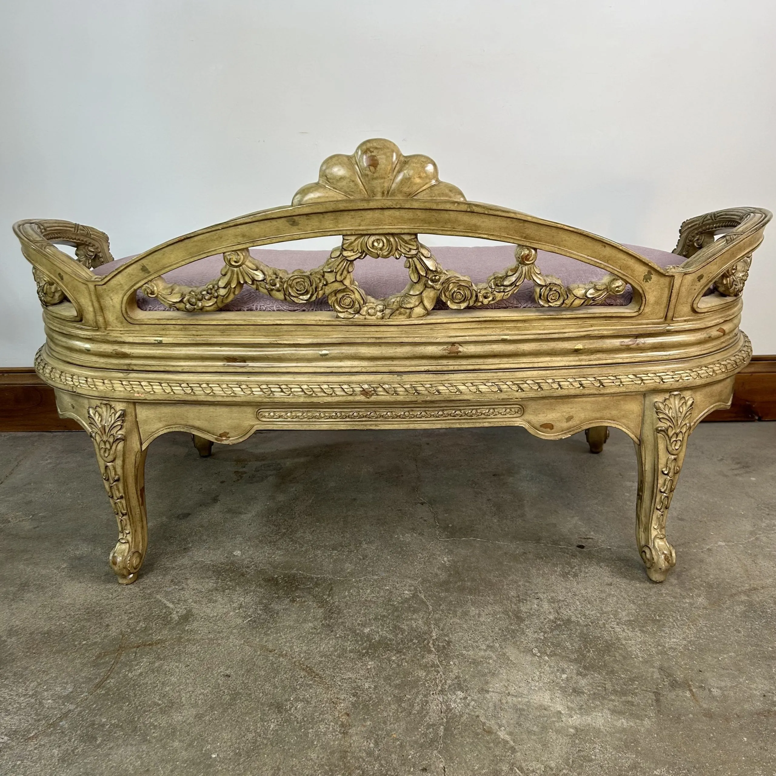 Bench, Upholstered, Ornate, Lavender Velvet