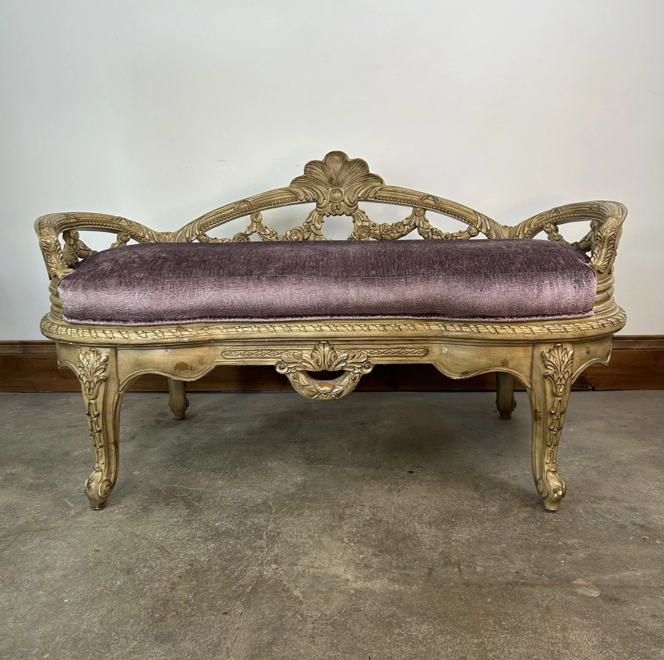 Bench, Upholstered, Ornate, Lavender Velvet