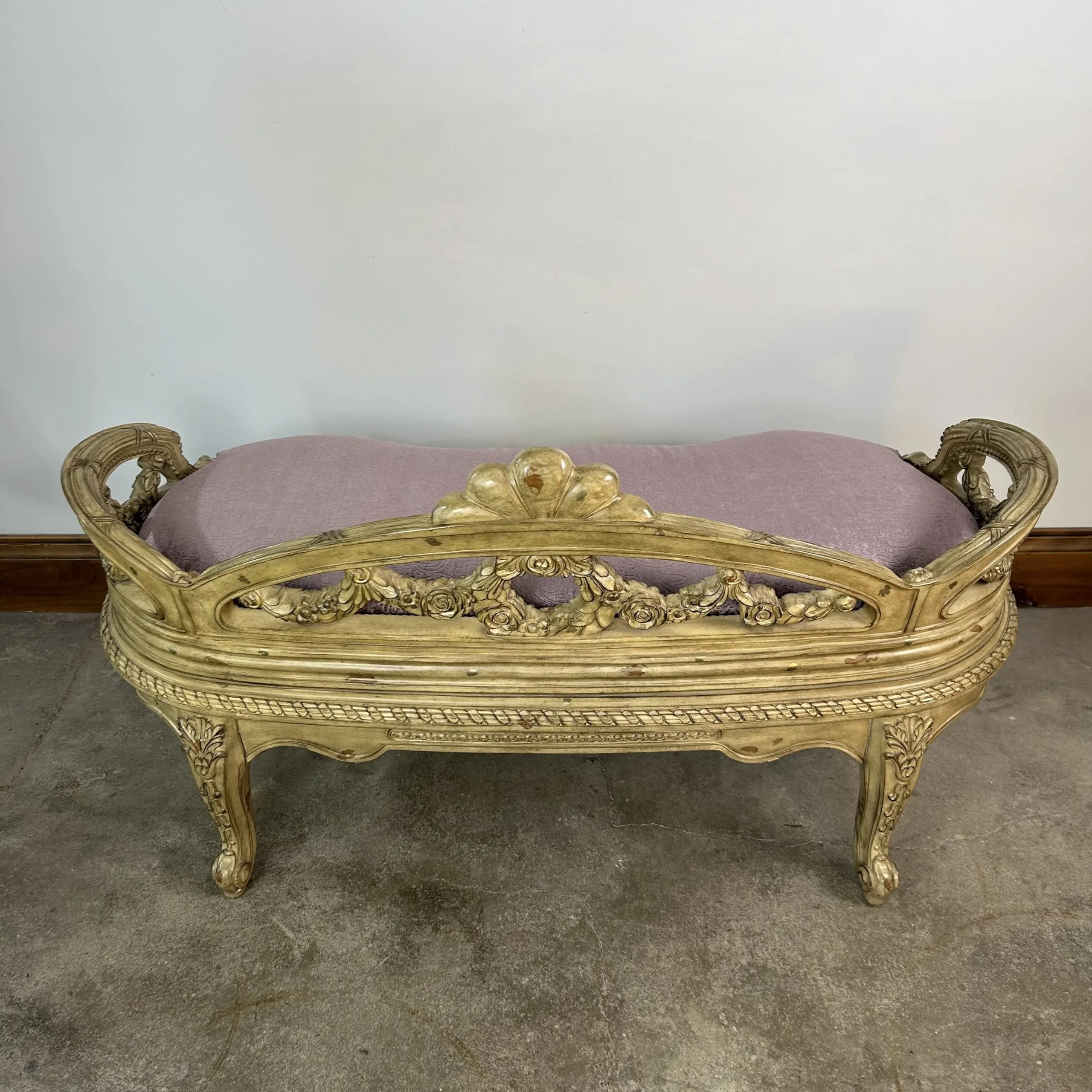 Bench, Upholstered, Ornate, Lavender Velvet