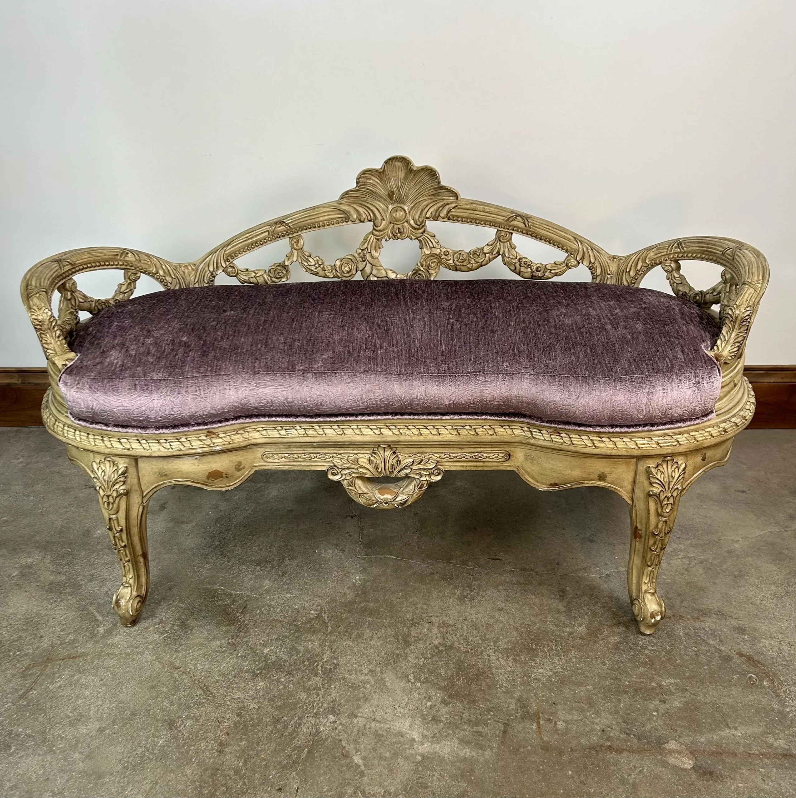 Bench, Upholstered, Ornate, Lavender Velvet