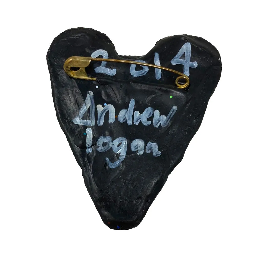 BLACK HEART BROOCH WITH PAINTED FLOWER BEADS
