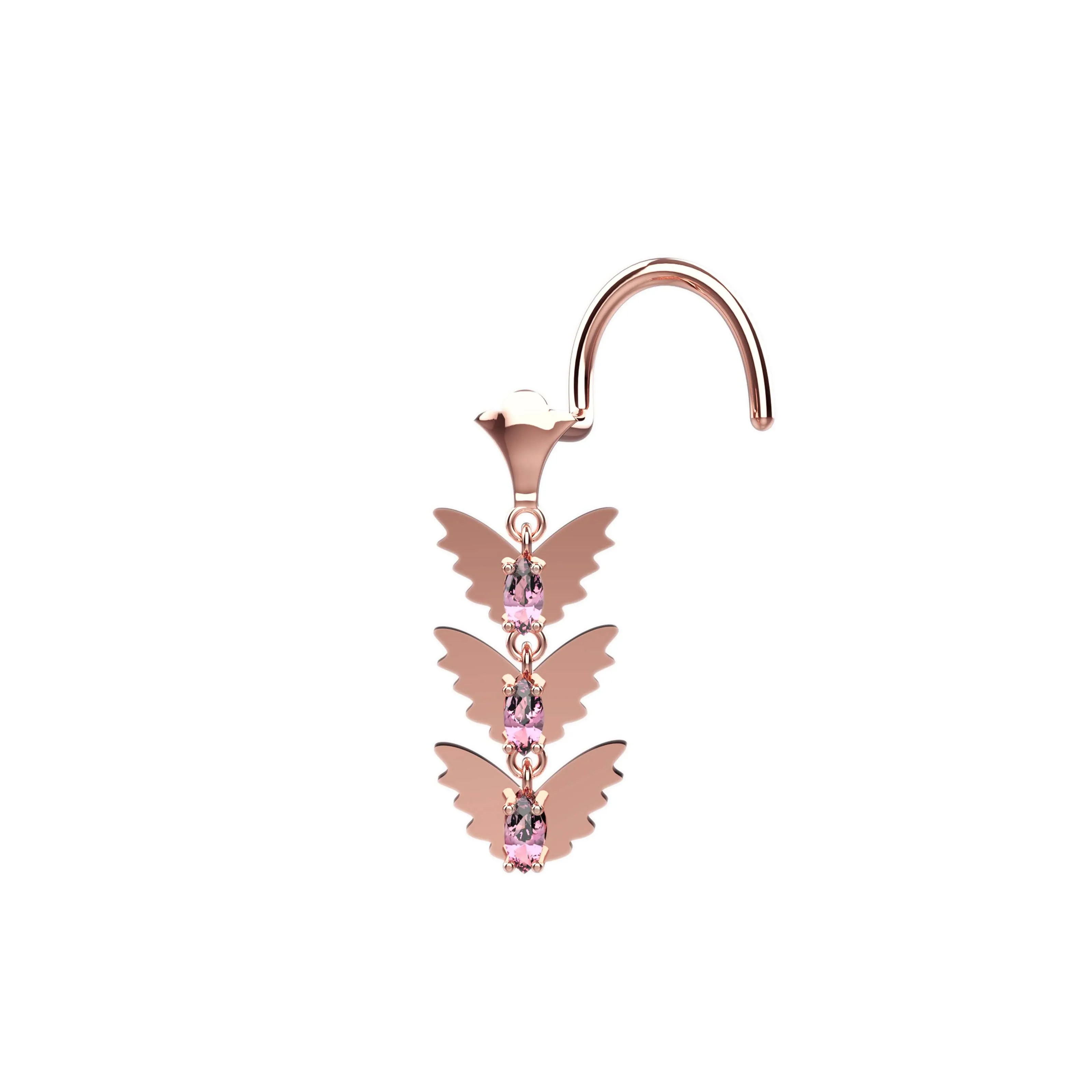 Butterfly Dangle Nose Stud – Gold Nose Ring with Hanging Charm
