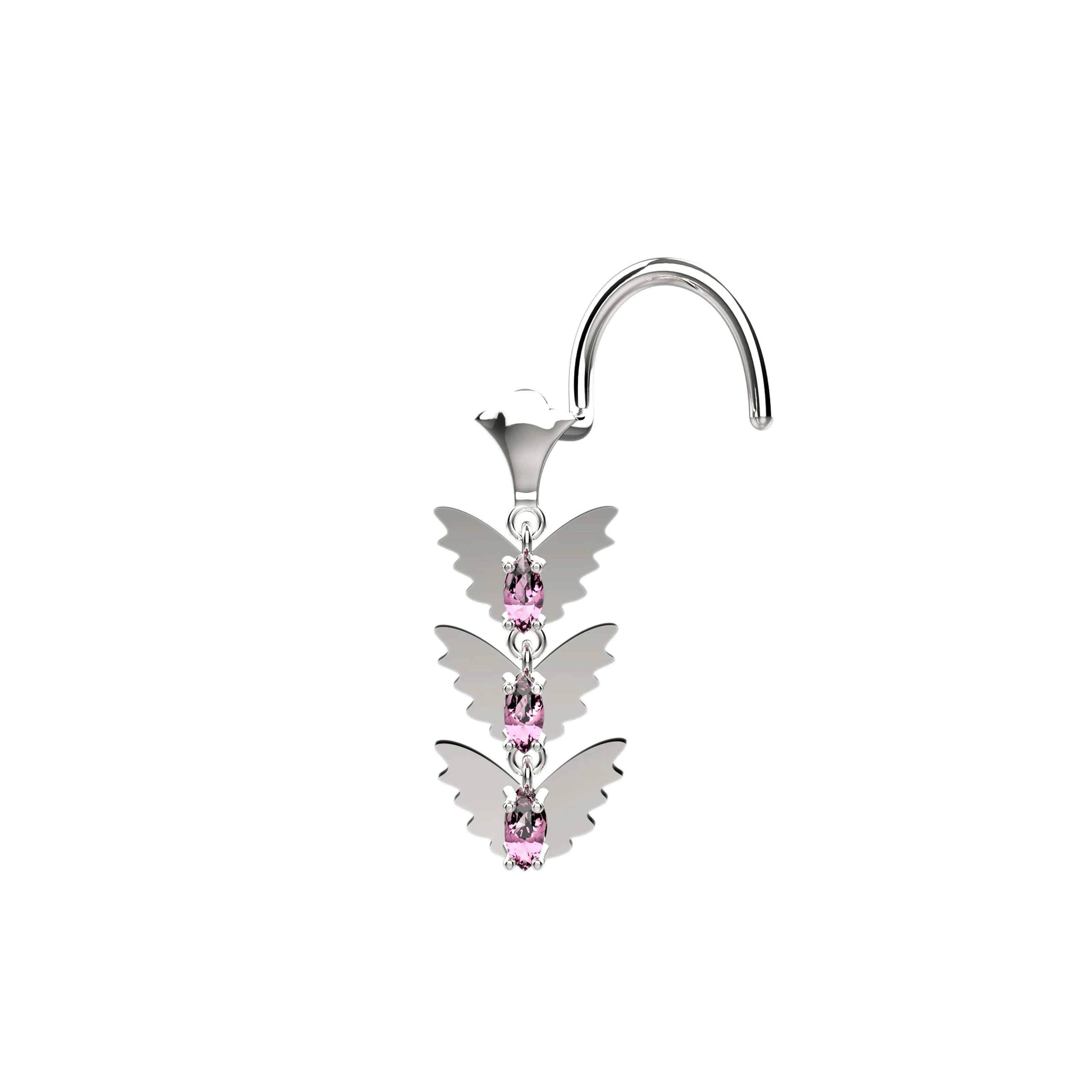 Butterfly Dangle Nose Stud – Gold Nose Ring with Hanging Charm