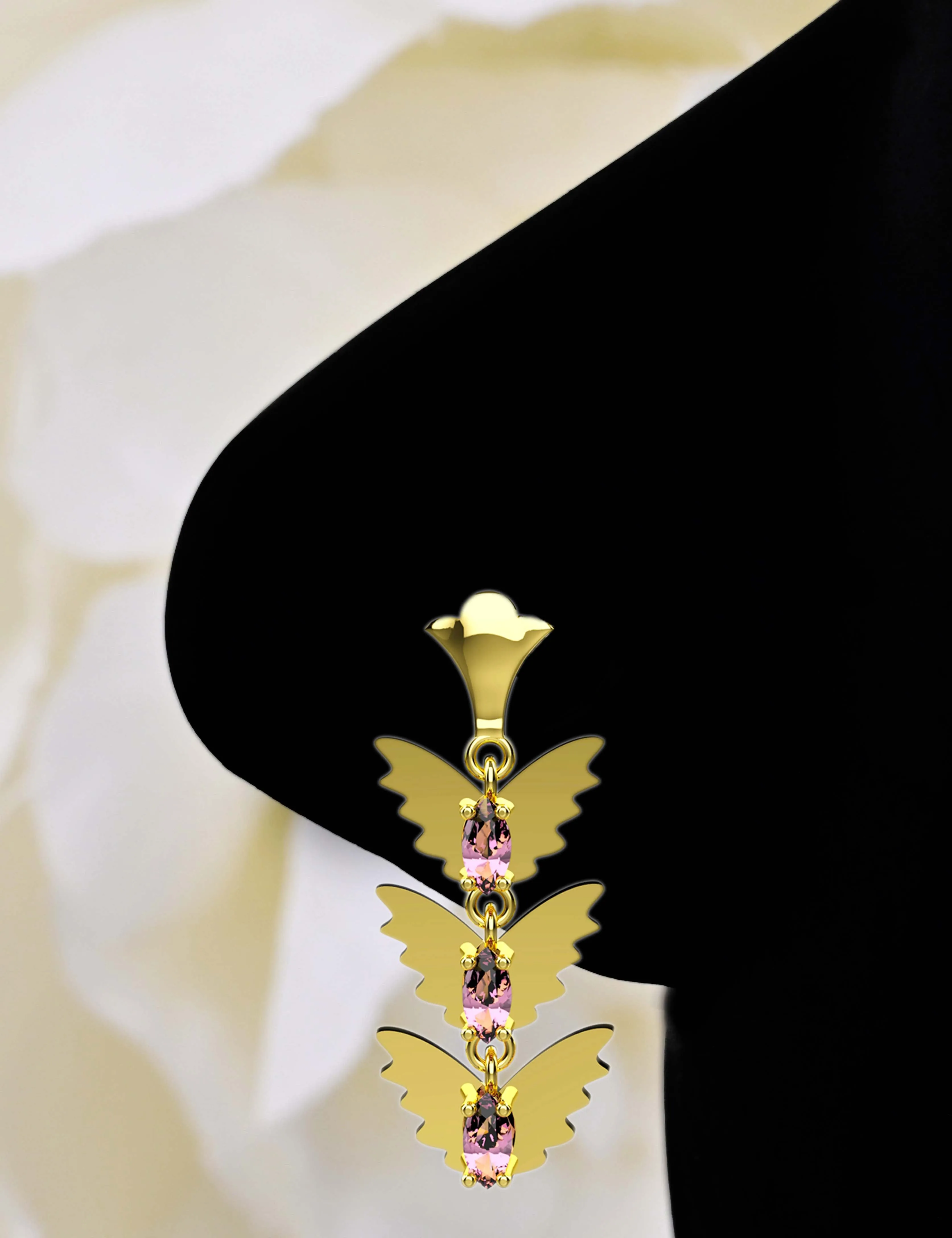Butterfly Dangle Nose Stud – Gold Nose Ring with Hanging Charm