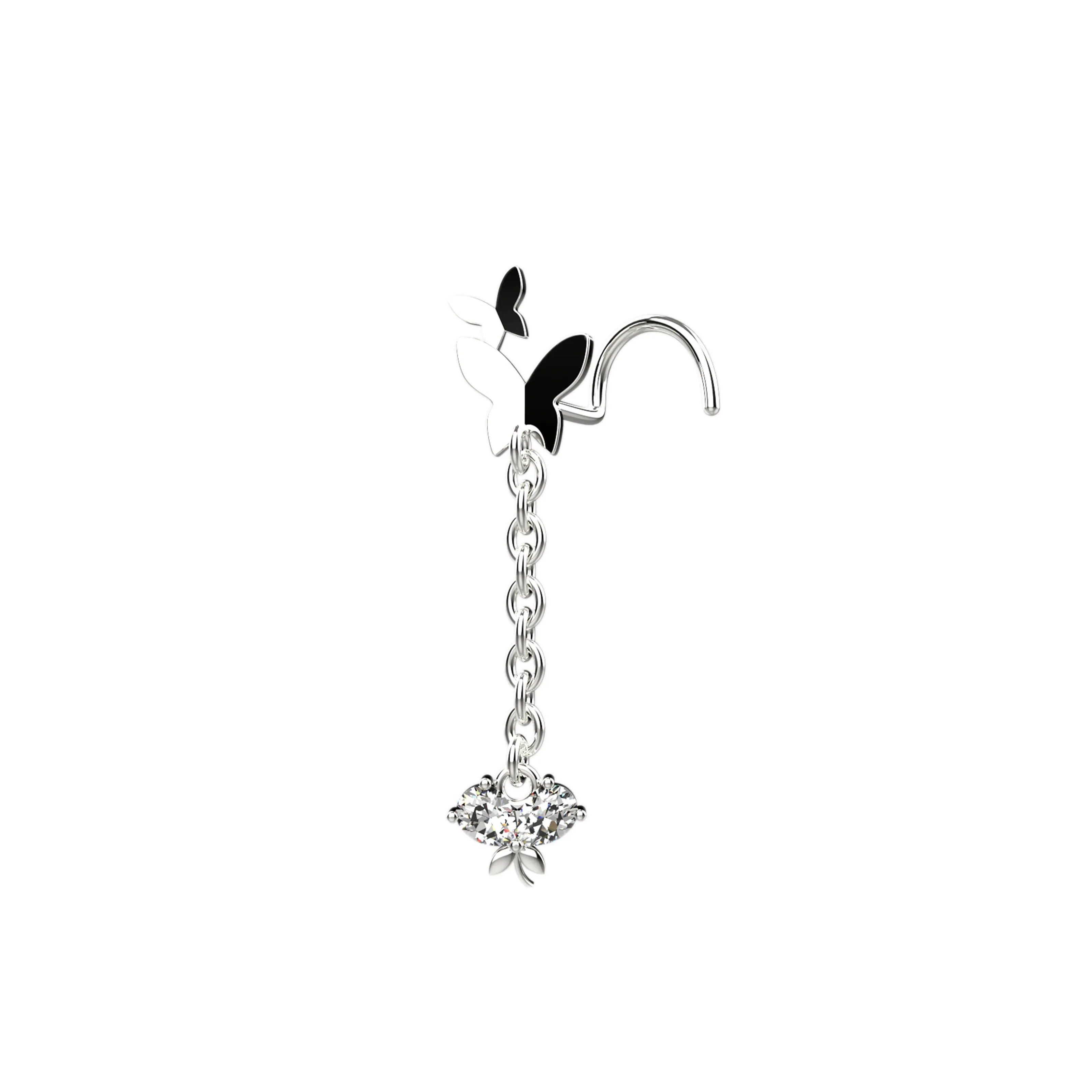 Butterfly Nose Ring Stud with Dangling Chain Charm | Nose Piercing Jewelry