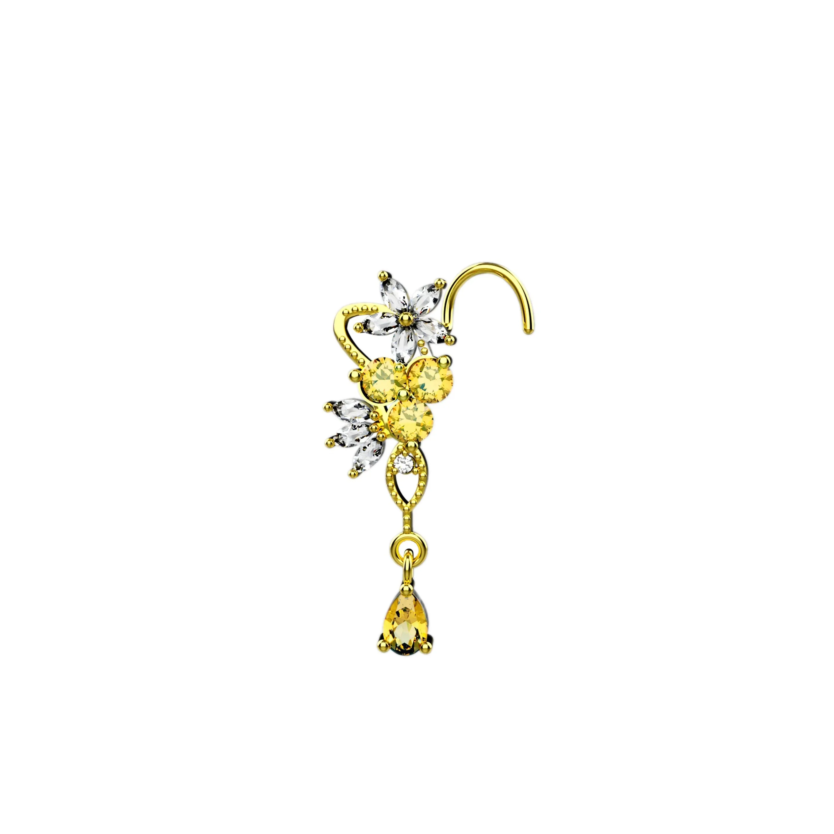 Champagne Dangling Nose Ring – Gold Piercing Jewelry for Women