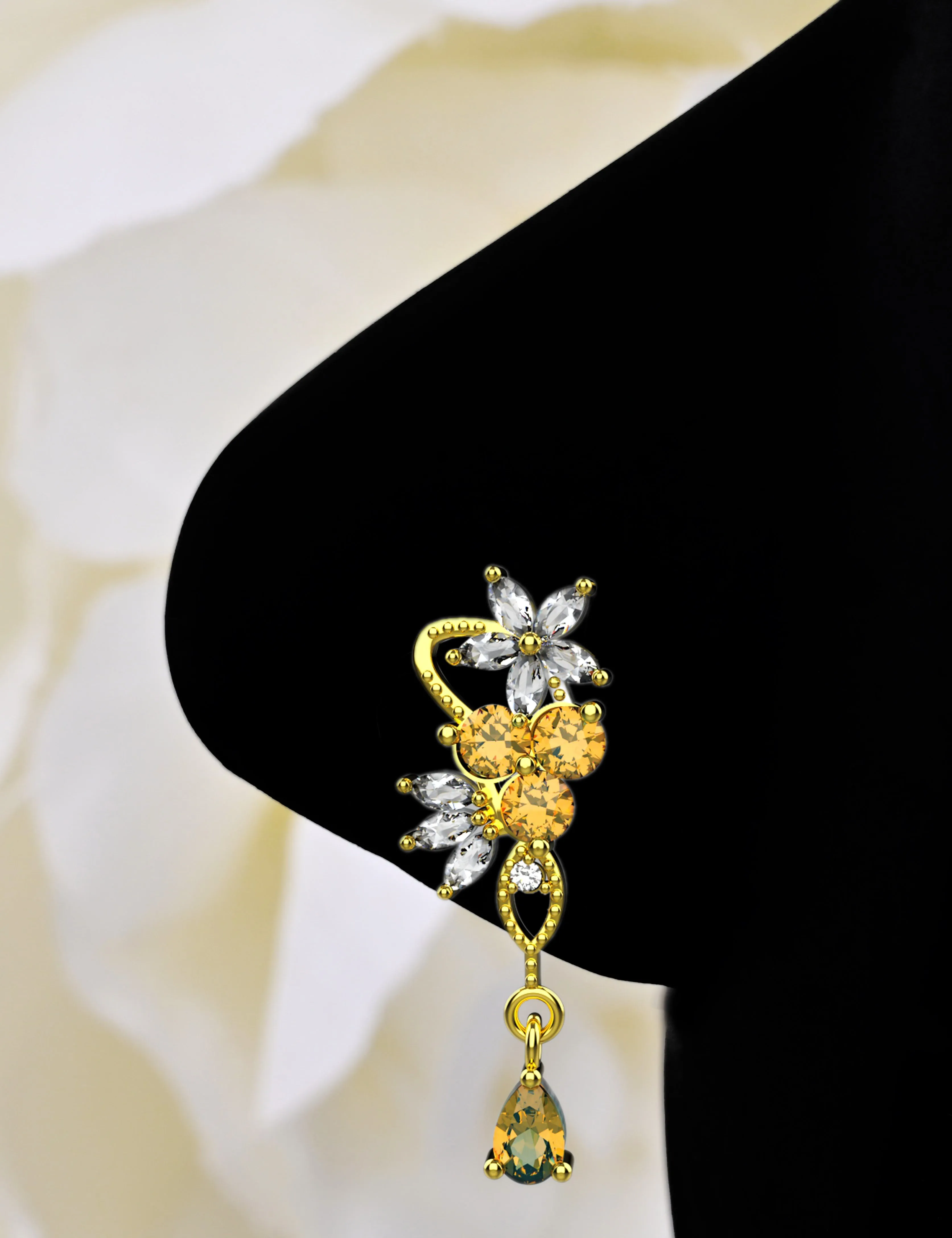 Champagne Dangling Nose Ring – Gold Piercing Jewelry for Women