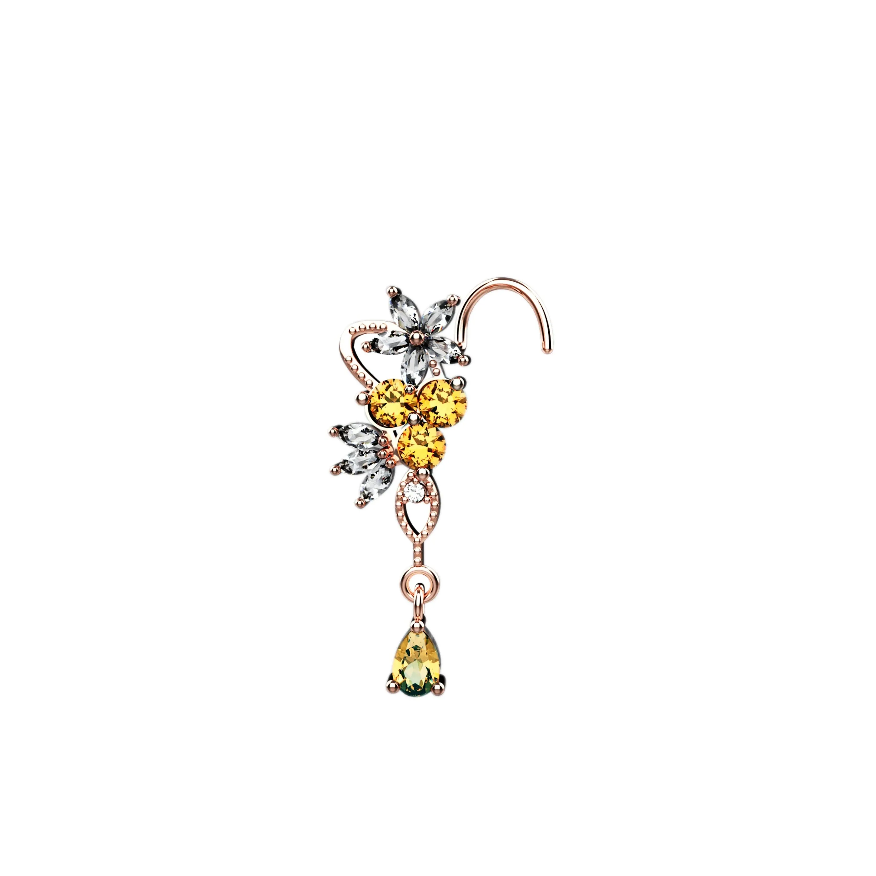 Champagne Dangling Nose Ring – Gold Piercing Jewelry for Women