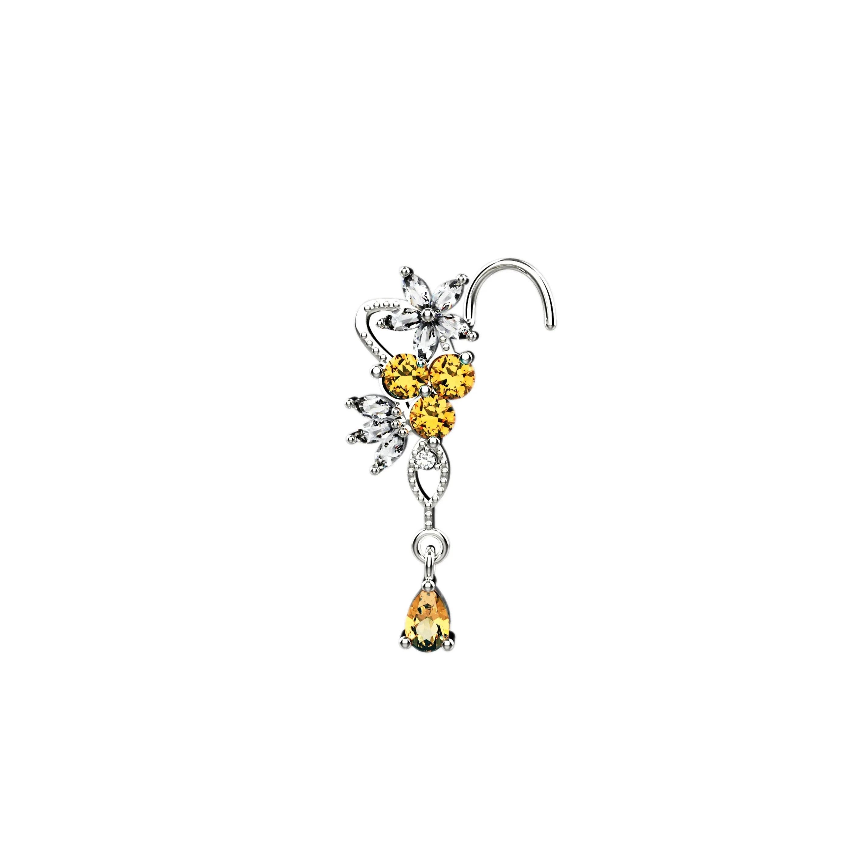 Champagne Dangling Nose Ring – Gold Piercing Jewelry for Women