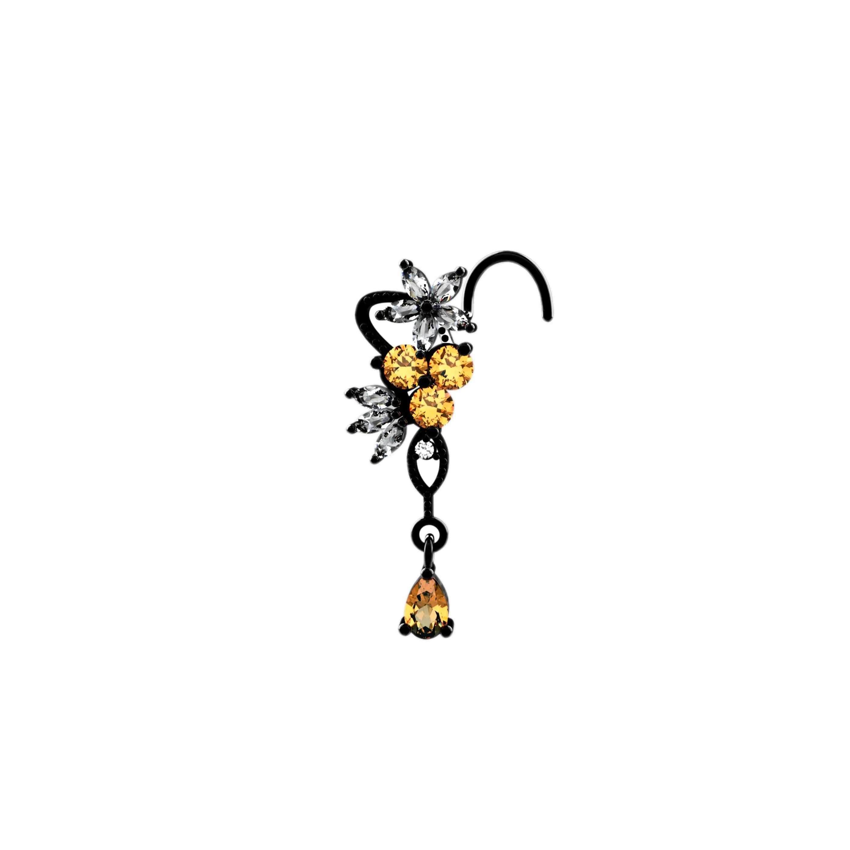 Champagne Dangling Nose Ring – Gold Piercing Jewelry for Women