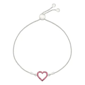Created Ruby Heart Sterling Silver Bolo Bracelet