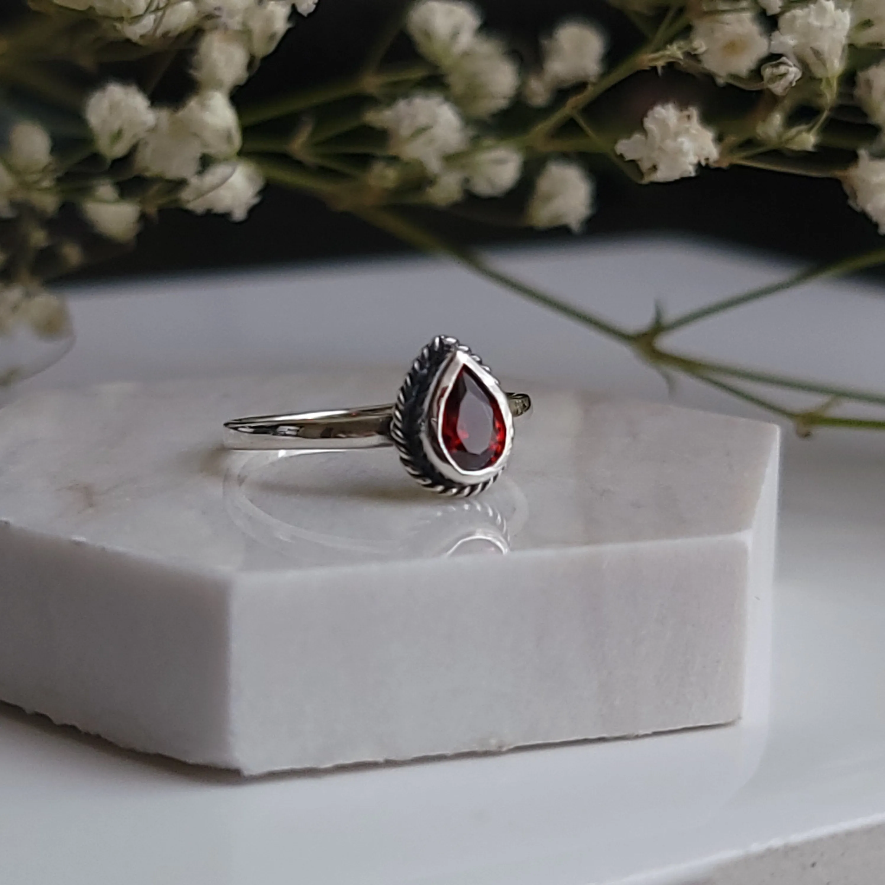 Crimson - Blood Drop Garnet Ring