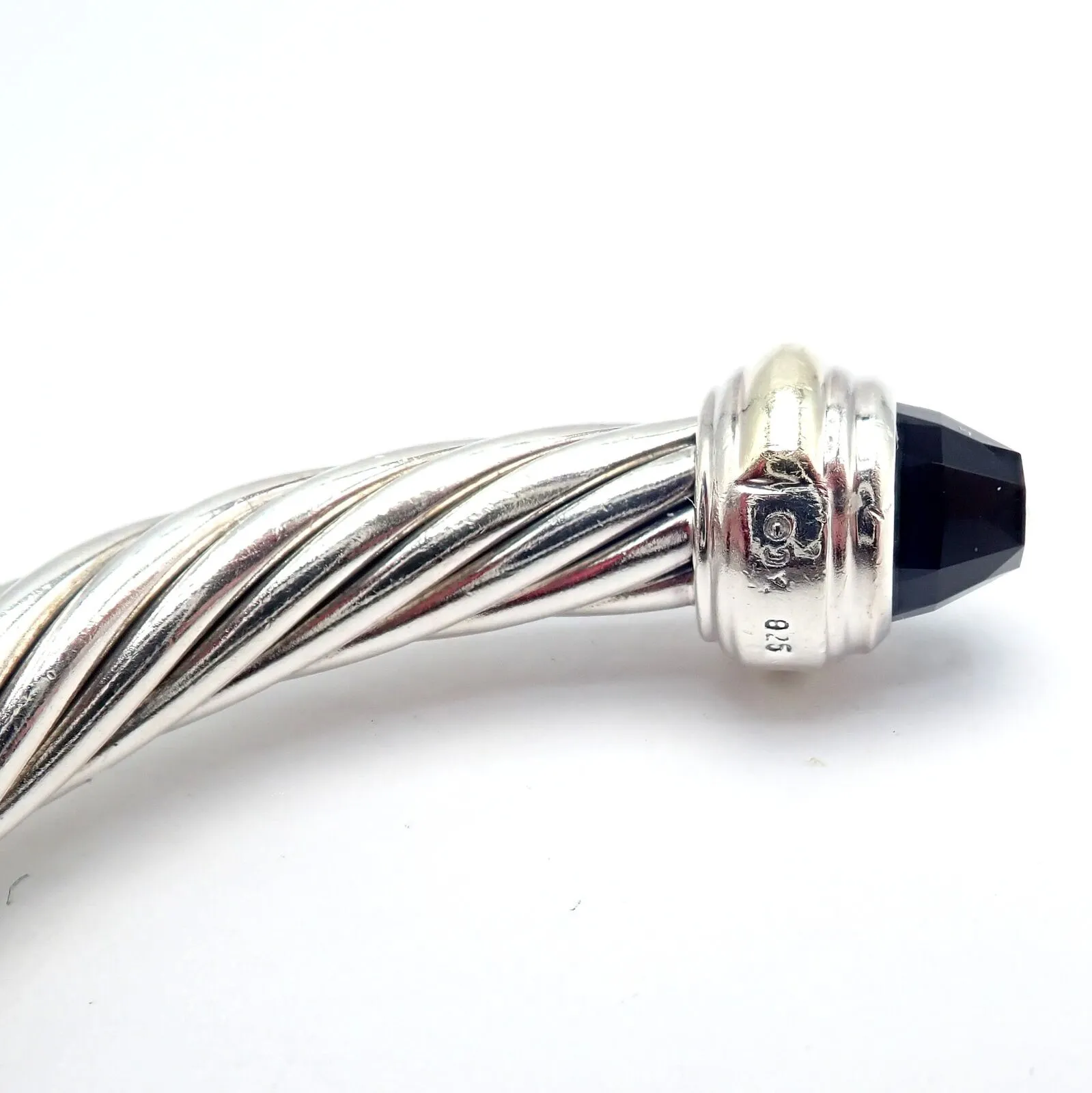 David Yurman DY Silver 14k Yellow Gold Onyx 7mm Cable Classic Bracelet