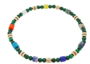 Diamond, Sapphire, and Ruby Short Rolls on Malachite Beaded Bracelet