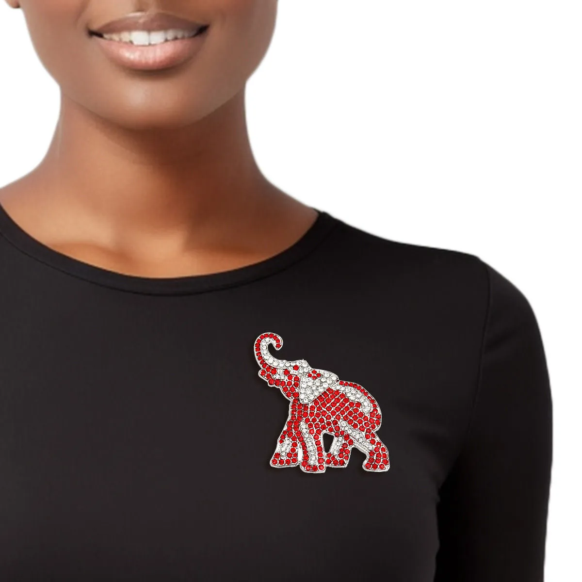 DST Delta Sigma Theta Sorority Inspired Silver and Red Full Elephant Brooch