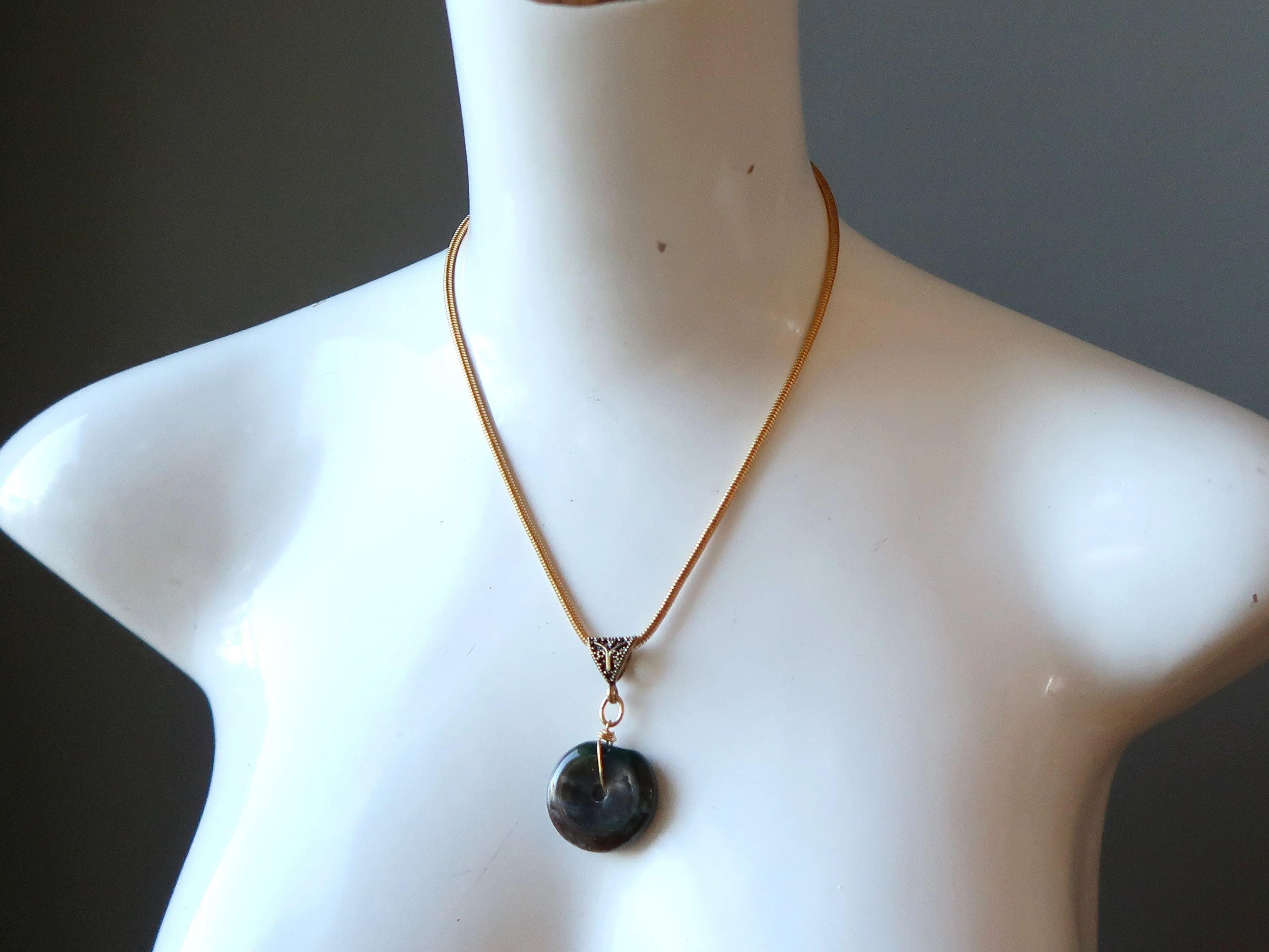 Fancy Jasper Necklace Green Bloodstone Moss Agate Combo Donut