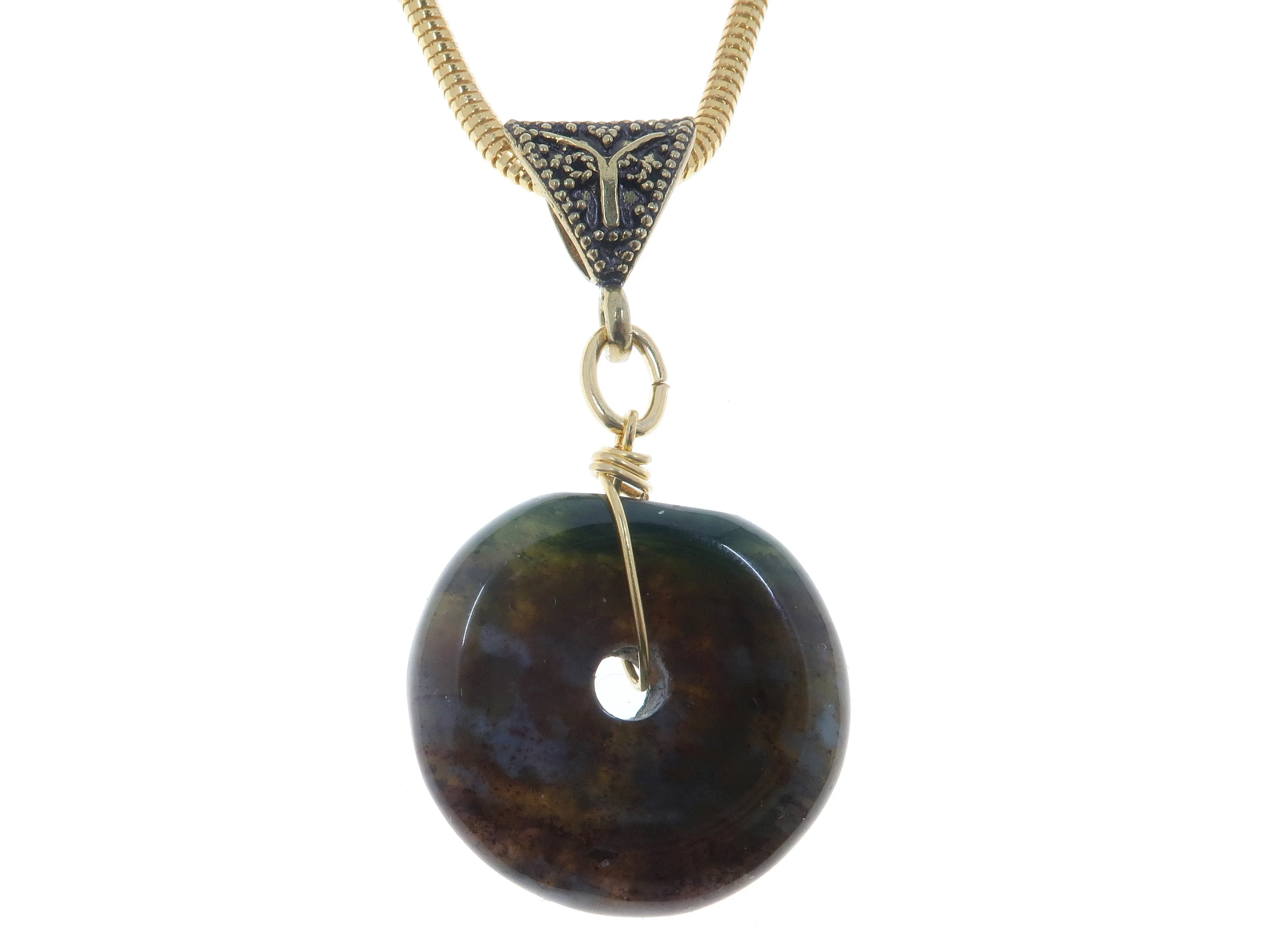 Fancy Jasper Necklace Green Bloodstone Moss Agate Combo Donut