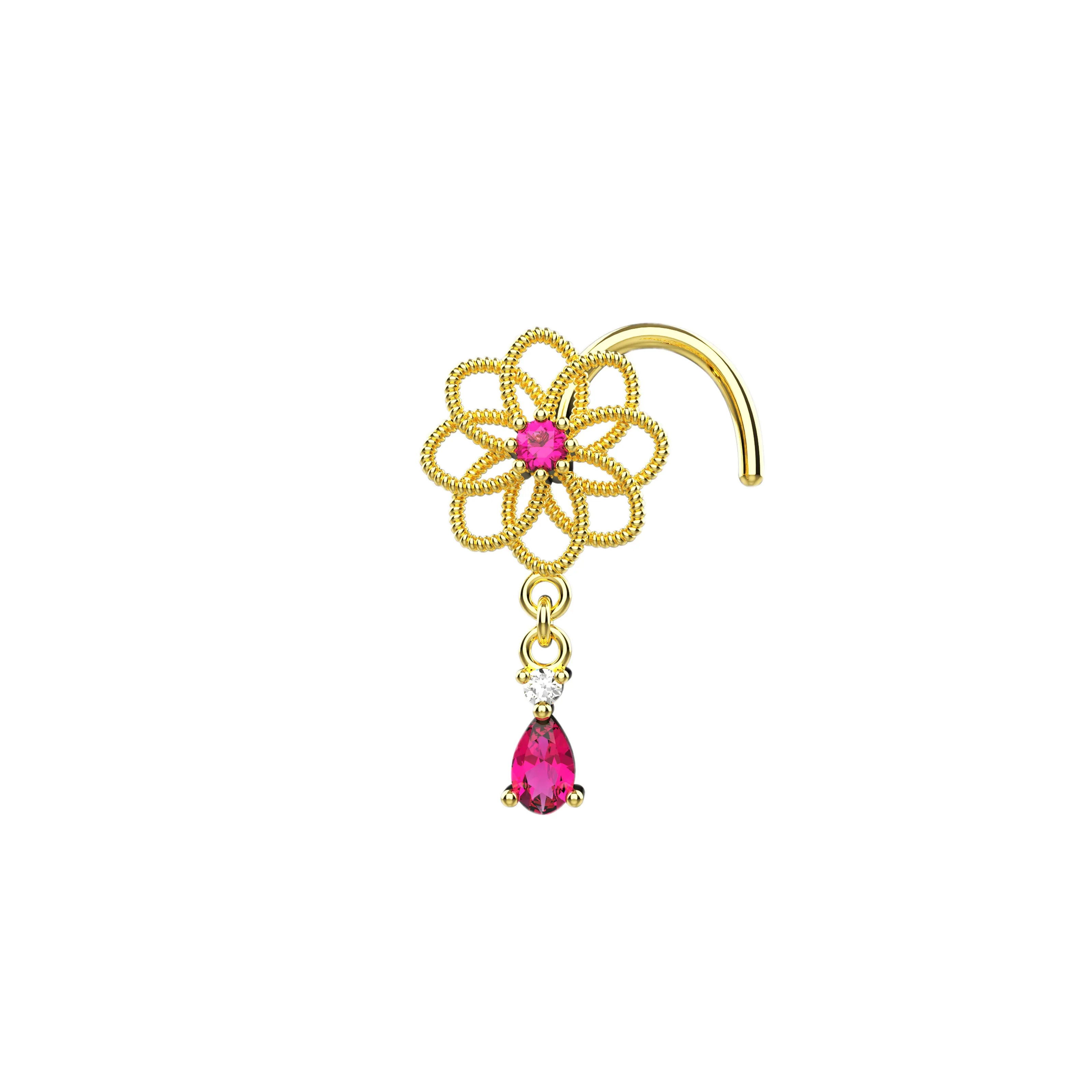 Floral Style Dangling Nose Ring | Elegant Nose Piercing Jewelry