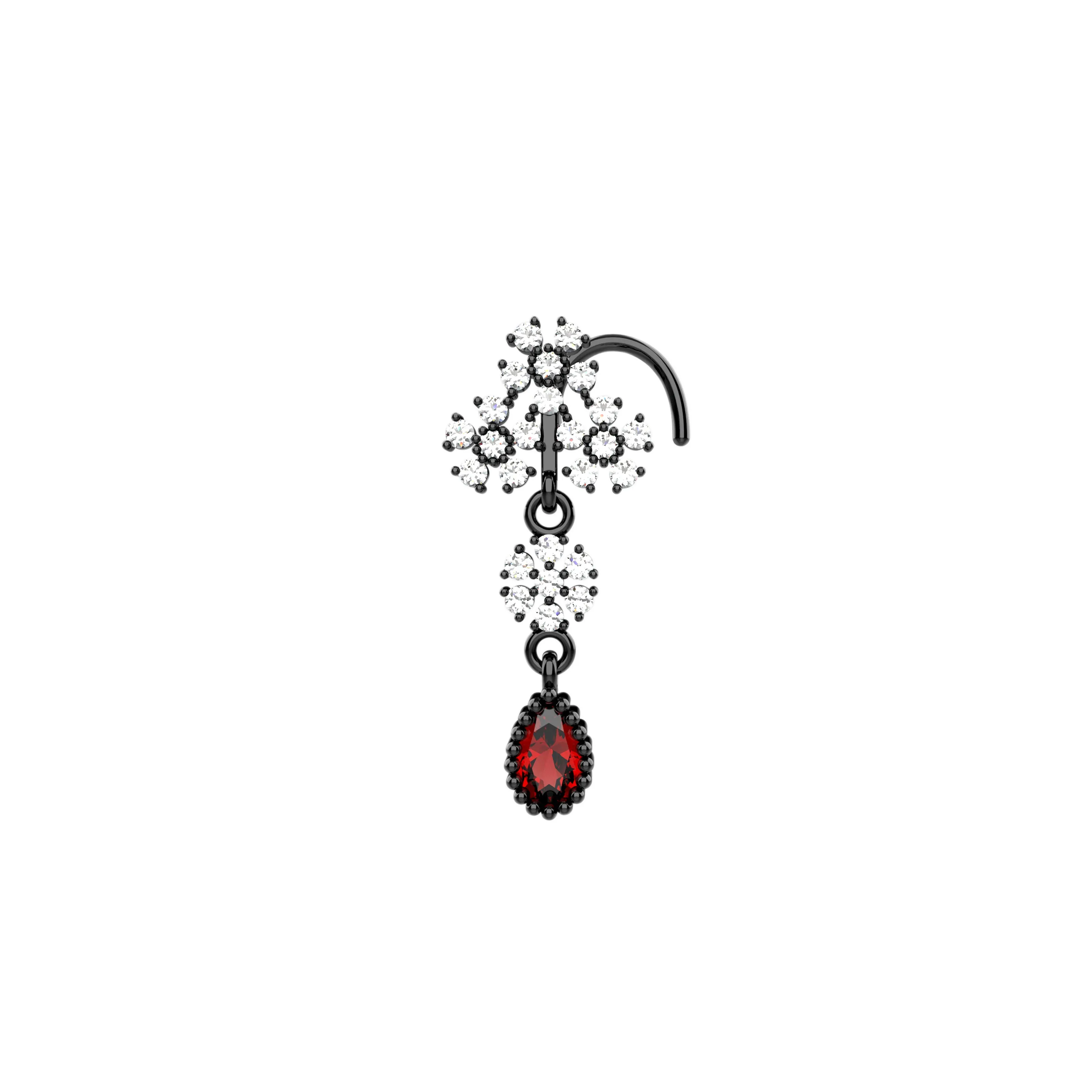 Garnet Dangle Nose Ring Stud – 14K Gold Piercing Jewelry