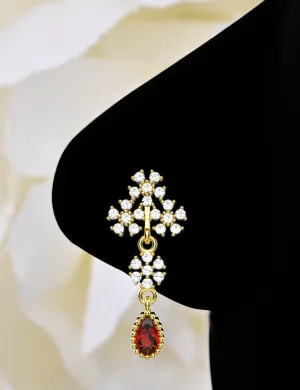 Garnet Dangle Nose Ring Stud – 14K Gold Piercing Jewelry
