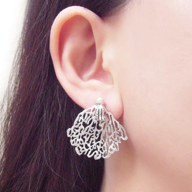 Gold Coral & Silver Shell Stud Earrings