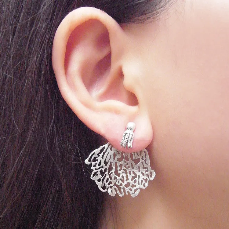 Gold Coral & Silver Shell Stud Earrings
