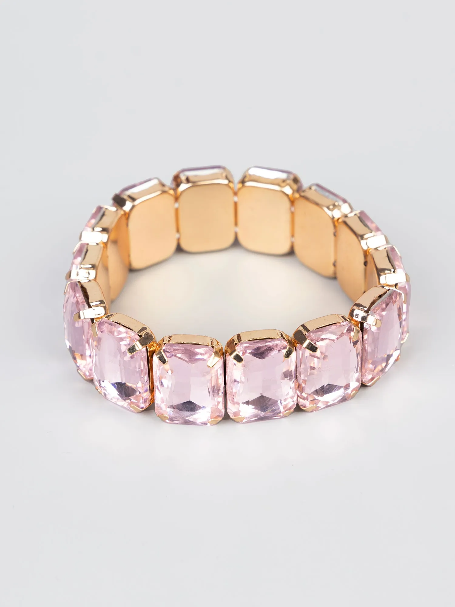 Gold Plated Pink Stone Stretchable Bracelet