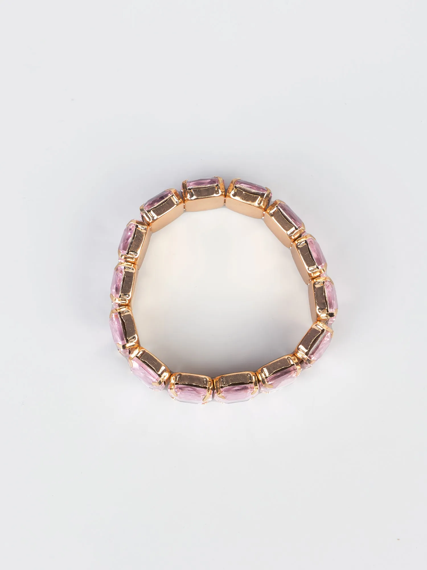 Gold Plated Pink Stone Stretchable Bracelet
