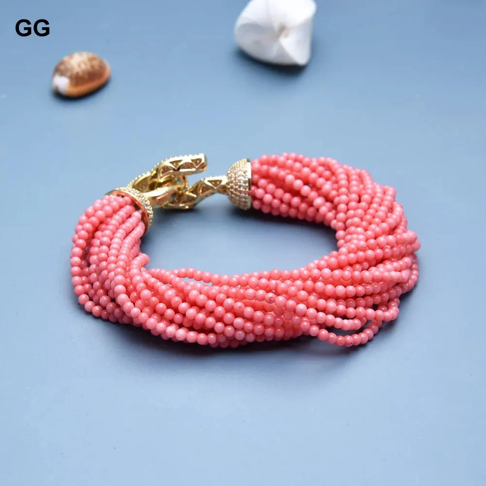 GuaiGuai Jewelry 8.5" 20 Strands Pink Coral Round Beads Bracelet