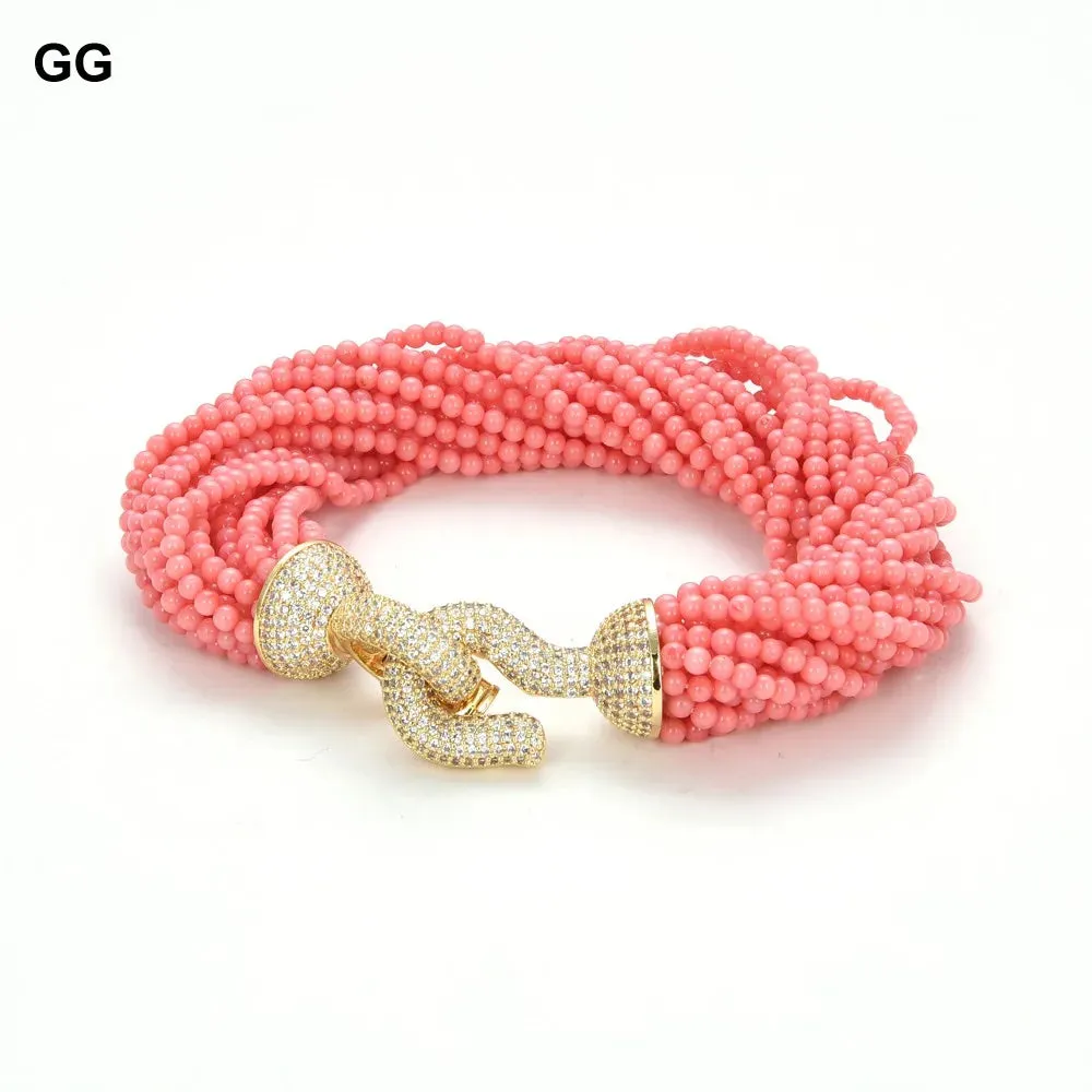 GuaiGuai Jewelry 8.5" 20 Strands Pink Coral Round Beads Bracelet