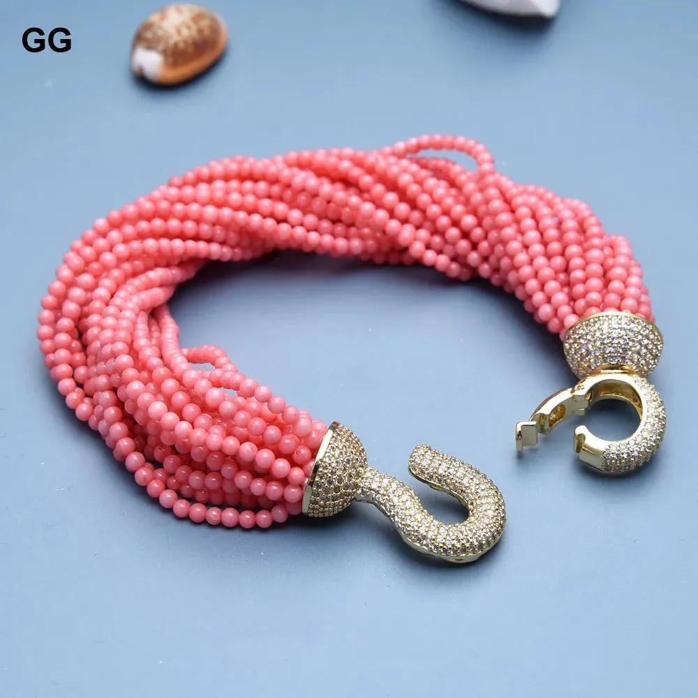 GuaiGuai Jewelry 8.5" 20 Strands Pink Coral Round Beads Bracelet