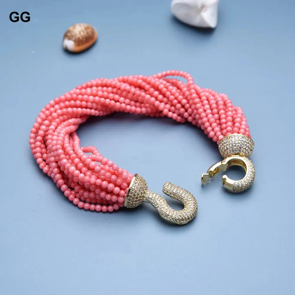 GuaiGuai Jewelry 8.5" 20 Strands Pink Coral Round Beads Bracelet