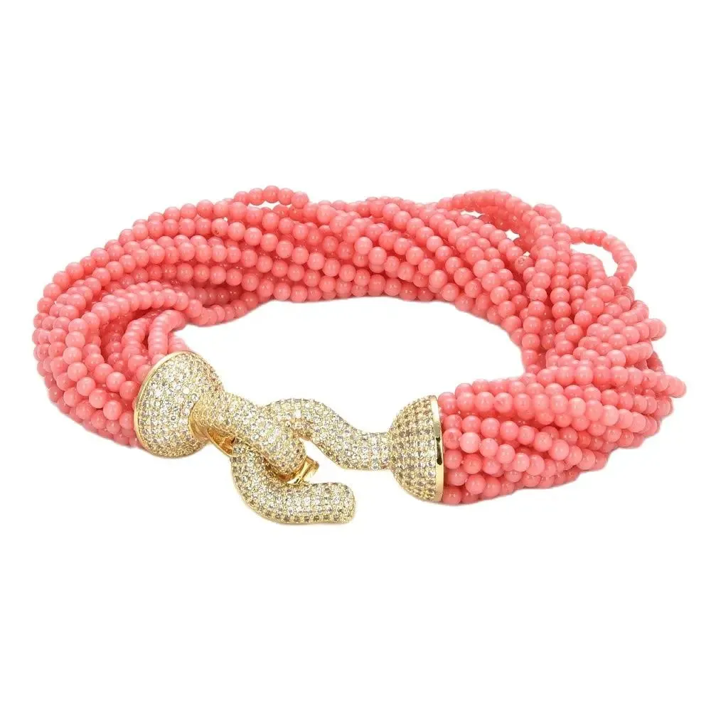 GuaiGuai Jewelry 8.5" 20 Strands Pink Coral Round Beads Bracelet